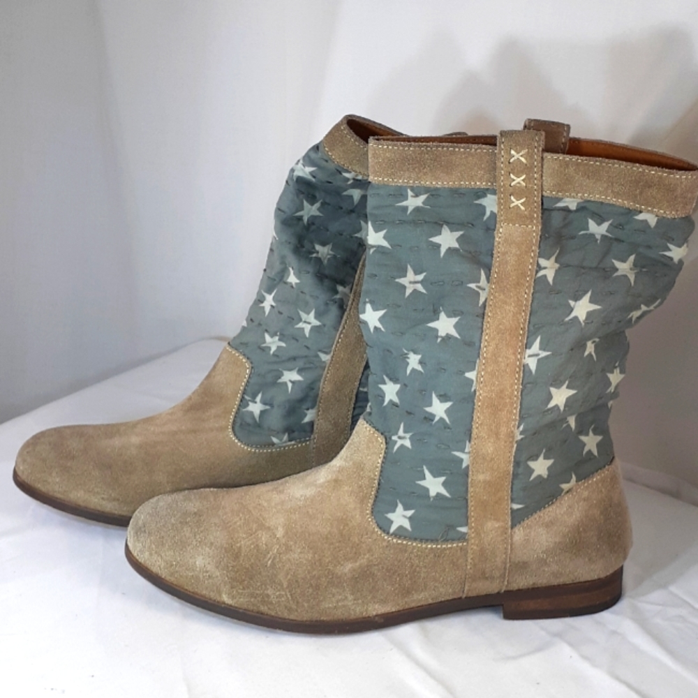 Swildens slouchy gray and beige suede boots size 10